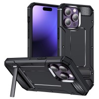 Techsuit Hybrid Armor Kickstand Back Cover voor Apple iPhone 15 Pro Max - Zwart