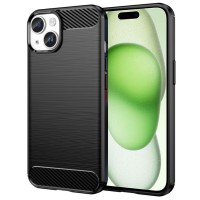 Techsuit Carbon Silicone Back Cover voor Apple iPhone 15 - Zwart