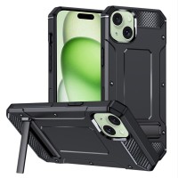 Techsuit Hybrid Armor Kickstand Back Cover voor Apple iPhone 15 - Zwart