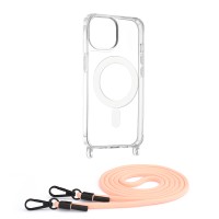 Techsuit Acrylic Crossbody Lanyard Back Cover met MagSafe voor Apple iPhone 15 - Roze