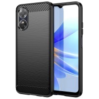 Techsuit Carbon Silicone Back Cover voor Oppo A17 - Zwart