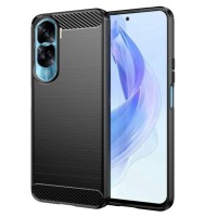 Techsuit Carbon Silicone Back Cover voor HONOR 90 Lite - Zwart